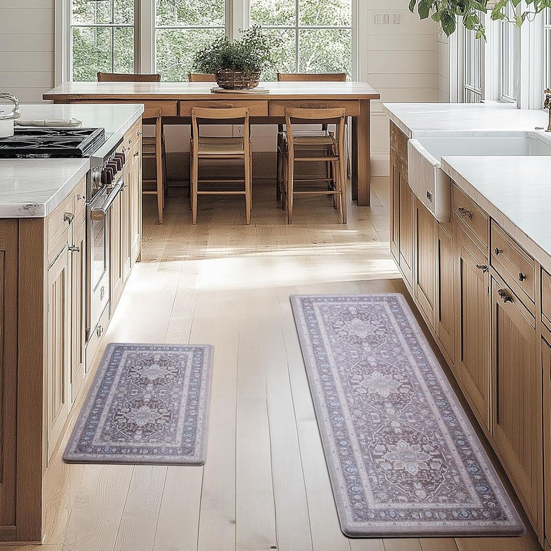 Fresh Mint Anti Fatigue Kitchen Mats Set 2 PCS, Waterproof & Non-Skid Medallion Kitchen Rugs, Cushioned Kitchen Floor Mats for Standing Washable Comfort Kitchen Runners for Lanudry, Office, Sink - Image 2