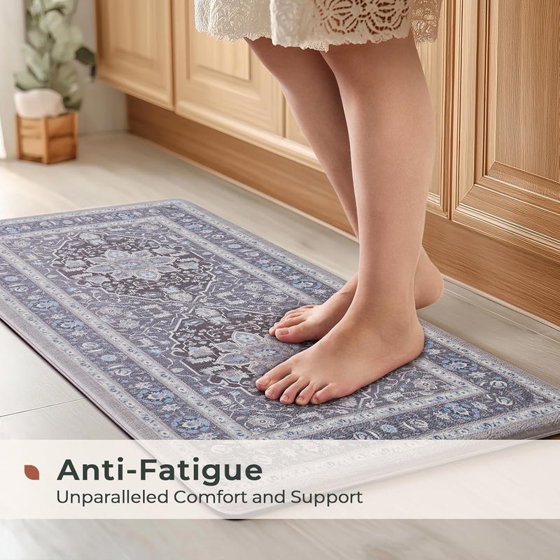 Fresh Mint Anti Fatigue Kitchen Mats Set 2 PCS, Waterproof & Non-Skid Medallion Kitchen Rugs, Cushioned Kitchen Floor Mats for Standing Washable Comfort Kitchen Runners for Lanudry, Office, Sink - Image 3