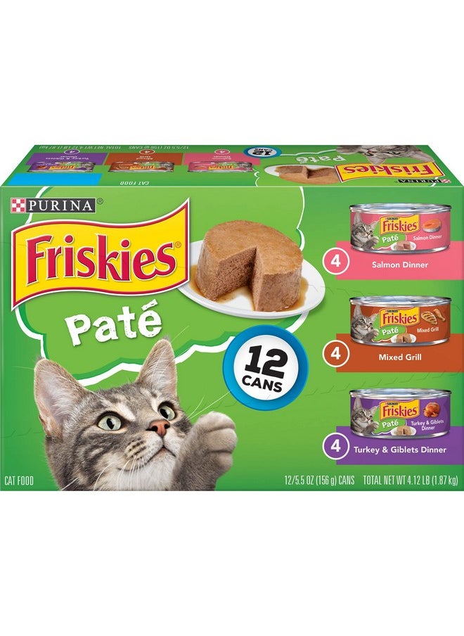فريسكس طعام القطط الرطب من Purina Friskies - مجموعة متنوعة من وجبات عشاء السلمون، ووجبة عشاء الديك الرومي والأحشاء، ووجبة عشاء مشوية مشكلة - (عبوتين من 12 عبوة) علب سعة 5.5 أونصة  - Image 1