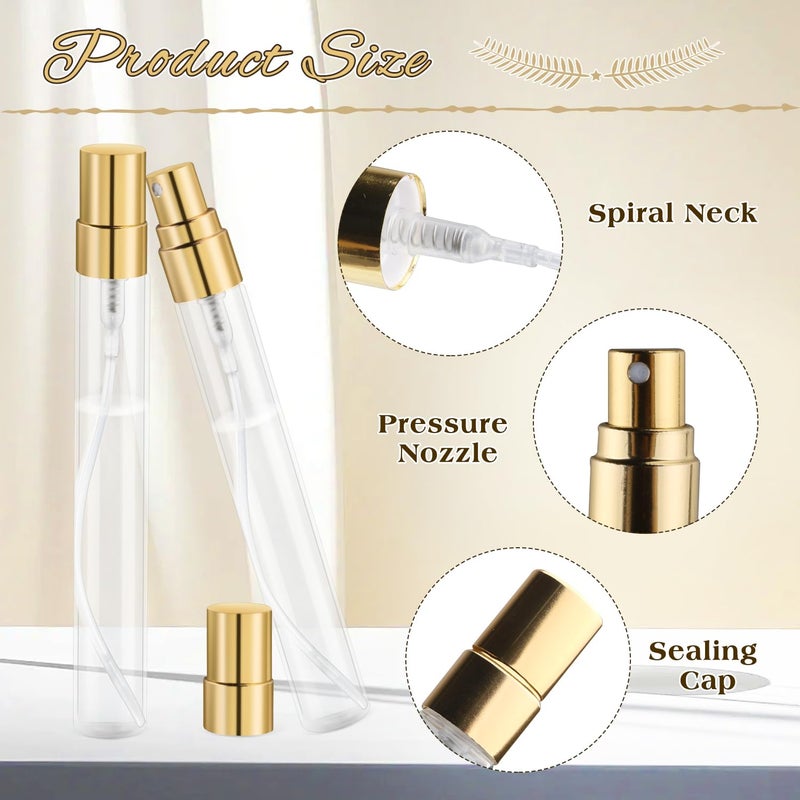 Mirrline 30 Pcs 10ml/0.34oz Mini Spray Bottle Glass Fine Mist Perfume Atomizer Empty Sample Containers with Golden Lids for Travel Cleaning Essential Oils - Image 3