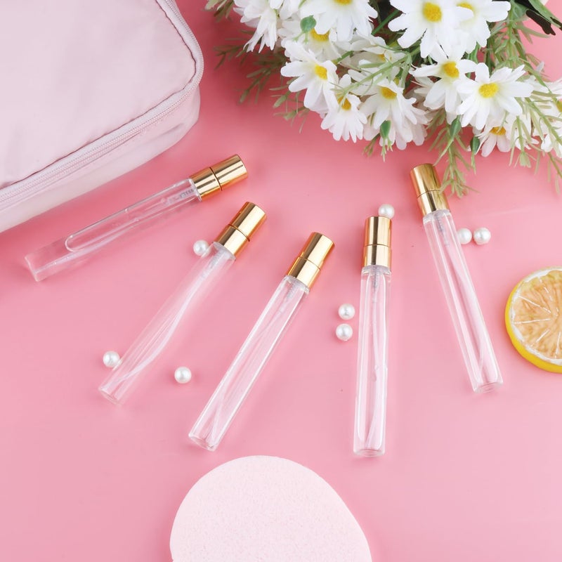Mirrline 30 Pcs 10ml/0.34oz Mini Spray Bottle Glass Fine Mist Perfume Atomizer Empty Sample Containers with Golden Lids for Travel Cleaning Essential Oils - Image 5