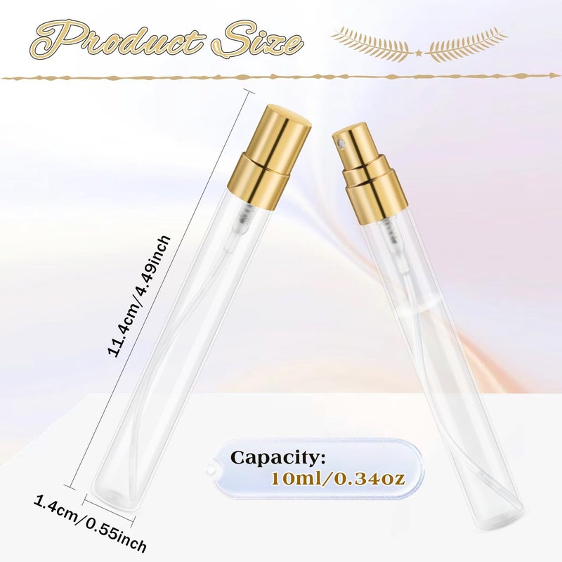 Mirrline 30 Pcs 10ml/0.34oz Mini Spray Bottle Glass Fine Mist Perfume Atomizer Empty Sample Containers with Golden Lids for Travel Cleaning Essential Oils - Image 2