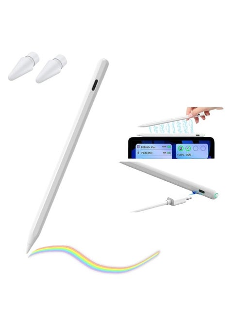 Magnetic Stylus Pen for iPad – Magnetic Charging, Real-Time Battery Display, Type-C Fast Charging, Palm Rejection, Long Battery Life, and Auto Sleep Function