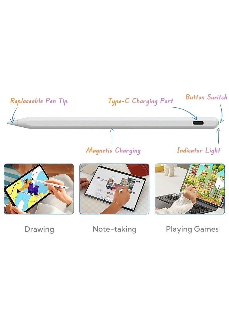 Magnetic Stylus Pen for iPad – Magnetic Charging, Real-Time Battery Display, Type-C Fast Charging, Palm Rejection, Long Battery Life, and Auto Sleep Function