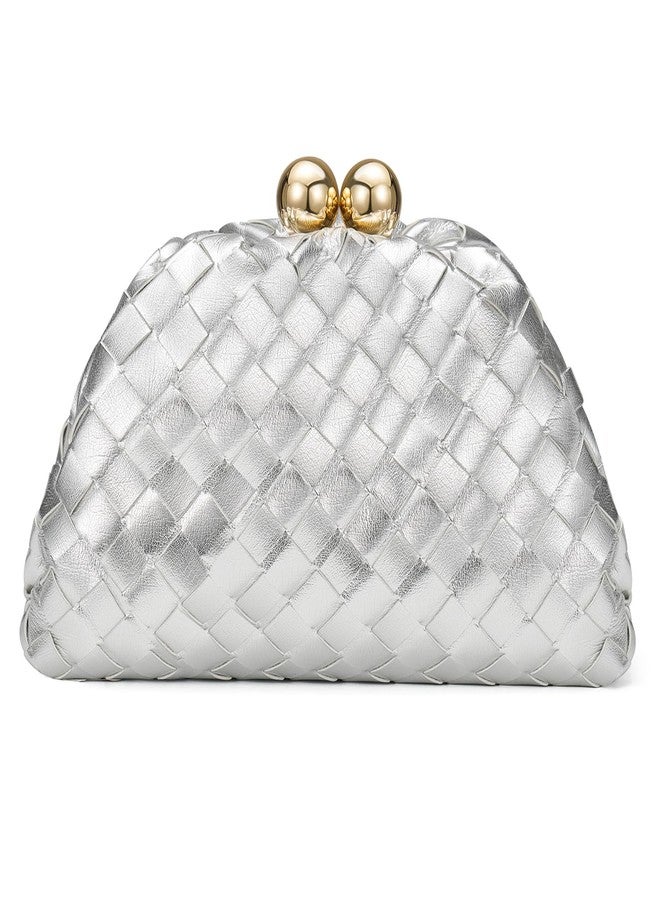 CHUNLI Dressy Woven Clutch Purses for Women Evening Wedding Formal Occasion,Dumpling Crossbody Shoulder Handbags for Women - Image 2