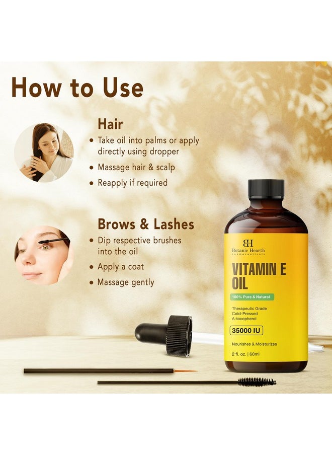 Botanic Hearth - Botanic Hearth Vitamin E Oil | 100% Pure and Natural oil for Growth of Nails, Hair, Eyebrows & Eyelashes | 35,000 IU | Hair & Body Oil with Eyebrow & Eyelash Brush| 2 Fl Oz Set of 2 - Image 1