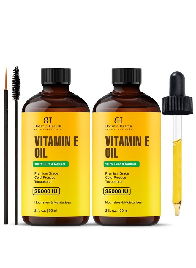 Botanic Hearth - Botanic Hearth Vitamin E Oil | 100% Pure and Natural oil for Growth of Nails, Hair, Eyebrows & Eyelashes | 35,000 IU | Hair & Body Oil with Eyebrow & Eyelash Brush| 2 Fl Oz Set of 2 - Image 1