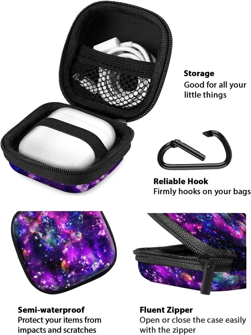 WIRESTER Portable Wireless Headphone Case, Earphone Storage Bag Carrying Case, Earbud Holder with Black Carabiner Compatibe with Apple Airpods - Purple Nebula Galaxy - Image 3