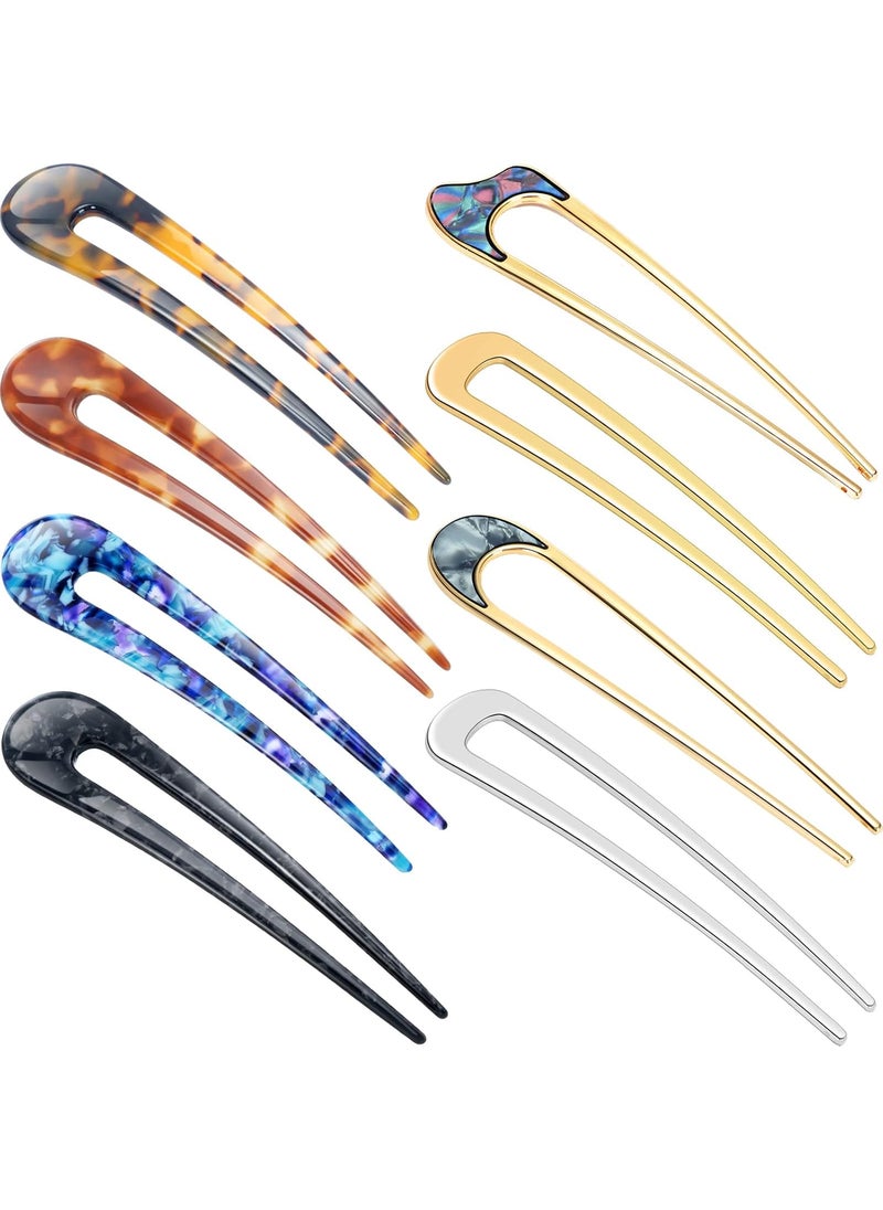 Chuangdi 8 Pieces U Shaped Hair Pins French Pins Metal U Vintage Fork Hair Pin for Buns Women Girls Hairstyle AccessoriesClassic Patterns 