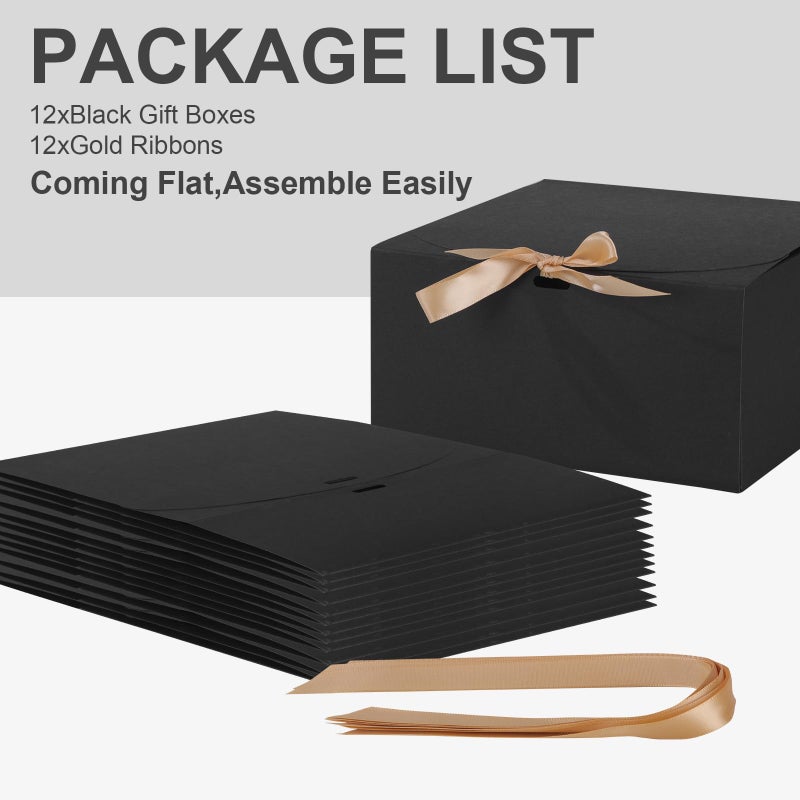 LWYMX 12 PCS Black Gift Boxes with Lidsï¼Œ9.8x7.8x3.9, Bridesmaid Proposal Box with Ribbon, Gift Boxes for Wedding, Christmas, Valentine's Day,Birthday,Baby Shower and the other Parties - Image 2