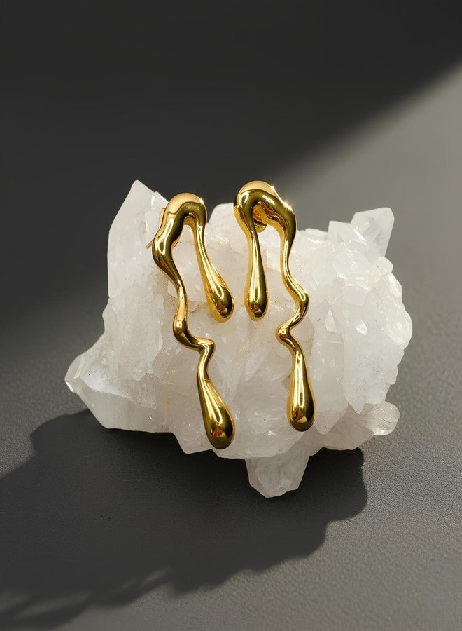 Nextcart Lightweight Gold Melt Fluid Drip Twisted Drop Anti Tarnish Korean Earrings For Women & Girls Stylish Jewelry | Stainless Steel Waterproof Minimalist Earrings - Image 2