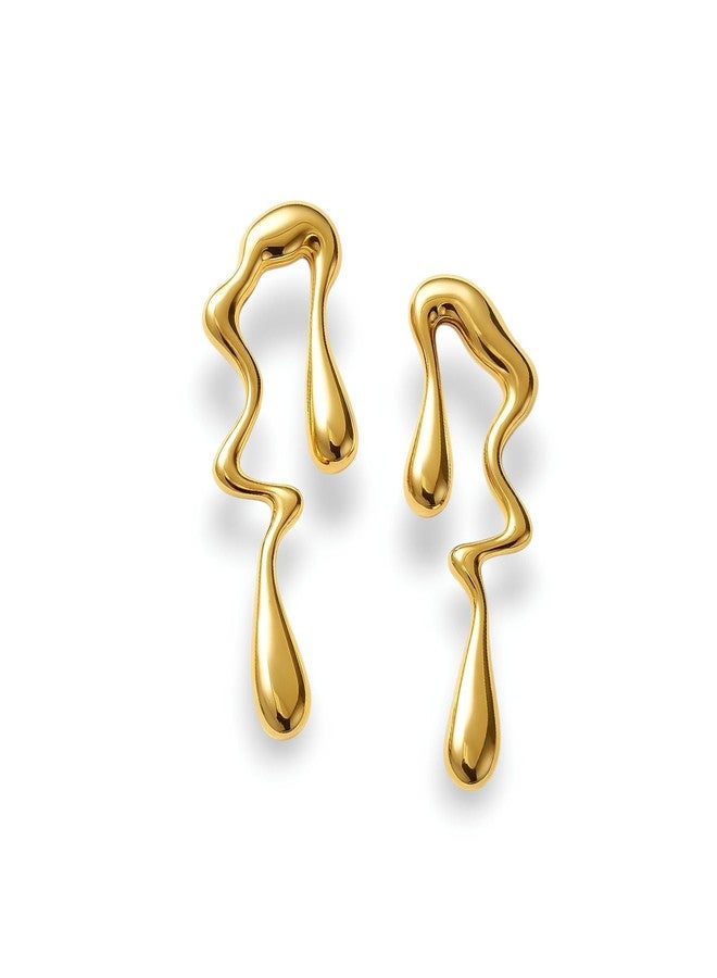 Nextcart Lightweight Gold Melt Fluid Drip Twisted Drop Anti Tarnish Korean Earrings For Women & Girls Stylish Jewelry | Stainless Steel Waterproof Minimalist Earrings - Image 1