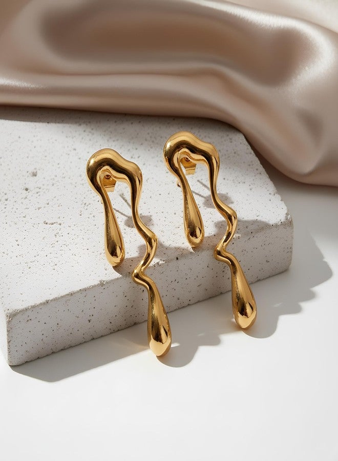 Nextcart Lightweight Gold Melt Fluid Drip Twisted Drop Anti Tarnish Korean Earrings For Women & Girls Stylish Jewelry | Stainless Steel Waterproof Minimalist Earrings - Image 4