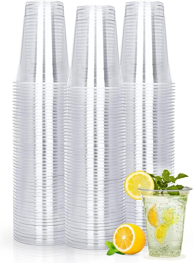 TashiBox 12 Ounce - 100 Count Plastic Cups for Cold Drink, Disposable Coffee Cups