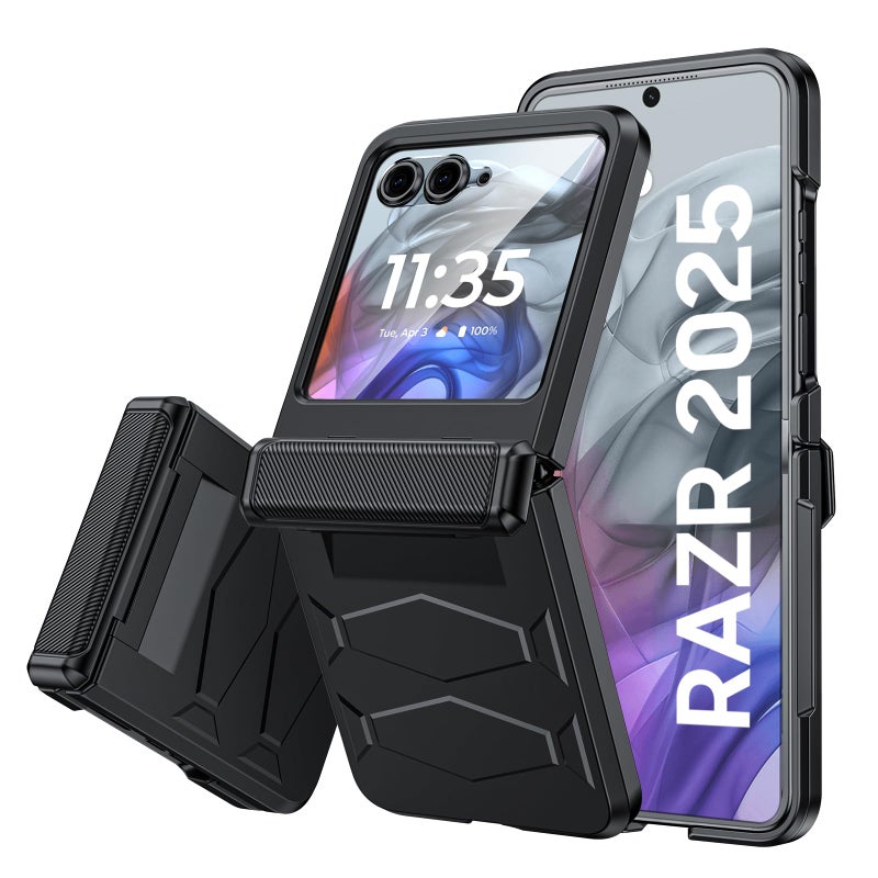 Vizvera for Motorola Razr 2025 Case with Hinge Cover,Built-in Screen Protector Shockproof All-Inclusive Smartphone Cover Wireless Charging for Motorola Razr 2025(Black) - Image 1