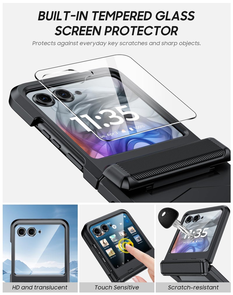 Vizvera for Motorola Razr 2025 Case with Hinge Cover,Built-in Screen Protector Shockproof All-Inclusive Smartphone Cover Wireless Charging for Motorola Razr 2025(Black) - Image 3