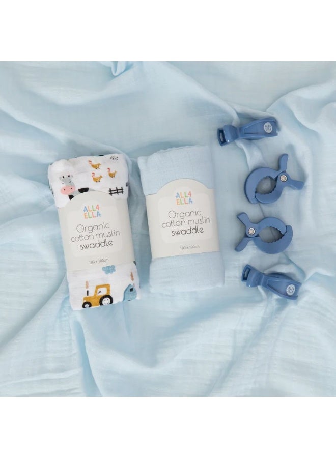 All4Ella Organic Cotton Muslin Swaddle - Barnyard - Image 4