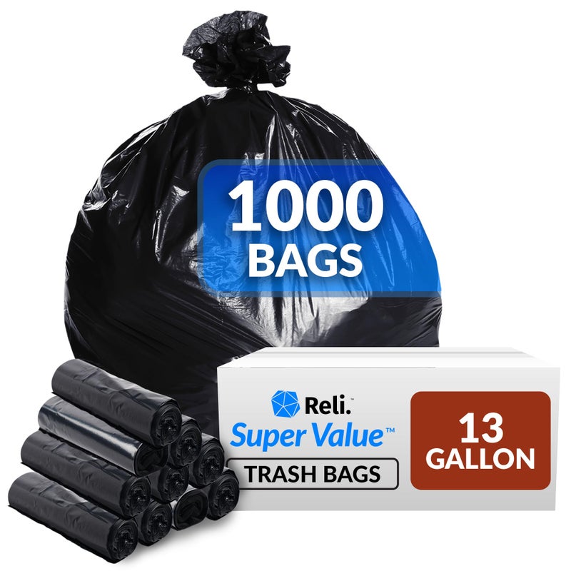 Reli. Reli 13 Gallon Trash Bags 1000 Bags Black Tall Kitchen Strong Garbage - Image 3
