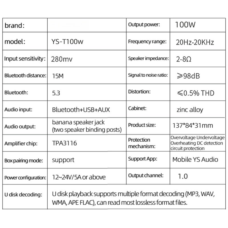 Bluetooth Amplifier 100W Mono Black: TPA3116 Chip Deep Bass Precise Highs - Bluetooth 5.3 Lossless Connection - App Remote Control for Home Theater Audio Devices - Image 2