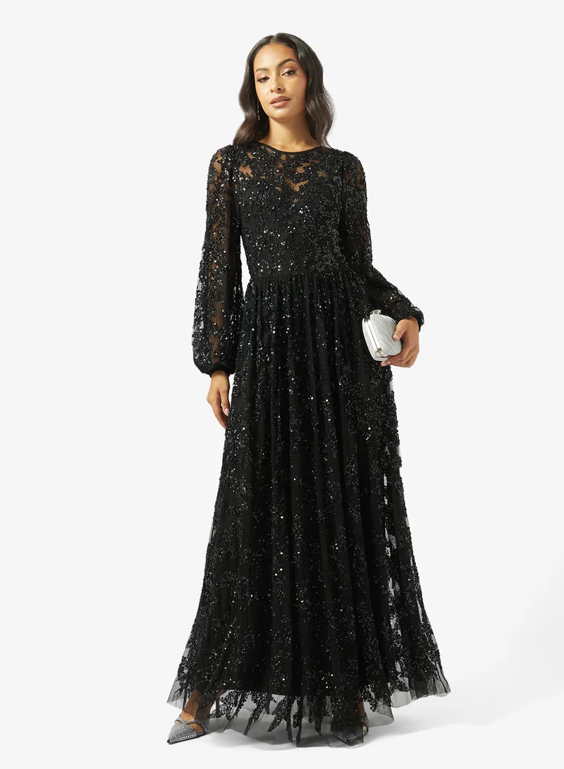 Maya  Embellished Long Sleeve Maxi Dress for Women | Best Price UAE