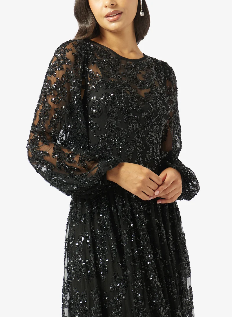 Maya  Embellished Long Sleeve Maxi Dress for Women | Best Price UAE