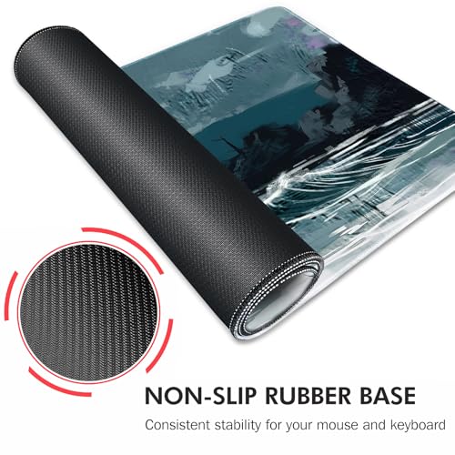 Galdas Gaming Mouse Pad XXL XL Large Long Extended Big Mousepad Non-Slip Rubber Keyboard Mouse Pad with Stitched Edges for Laptop Home Office (31.5x11.8x0.08 Inch) … (Ink Painting) - Image 5