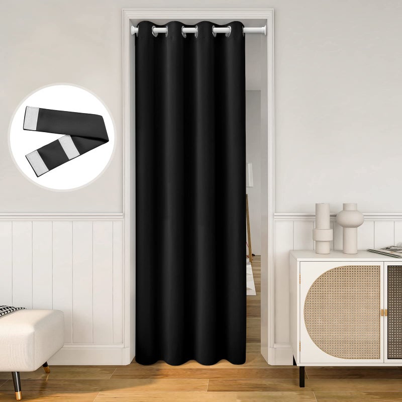 ستائر أبواب HOMEIDEAS لخصوصية المدخل ستارة باب خزانة للغرفة مع رباط عازل تغطي ستائر سوداء W39 x L78 بوصة 1 لوحة