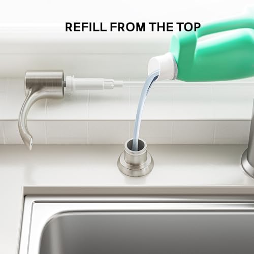 SAMODRA Built in Kitchen Sink Soap Dispenser (Brushed Nickel) with 12 oz Large PET Lotion Bottle, Refill from Top - Image 3