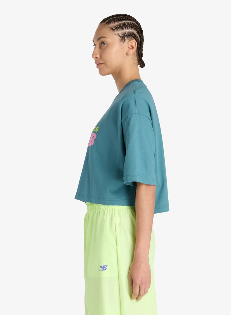 New Balance BIG TEAL (AAZ) Athletics Premium Chest Logo Cropped T-Shirt for Women | Best Price UAE