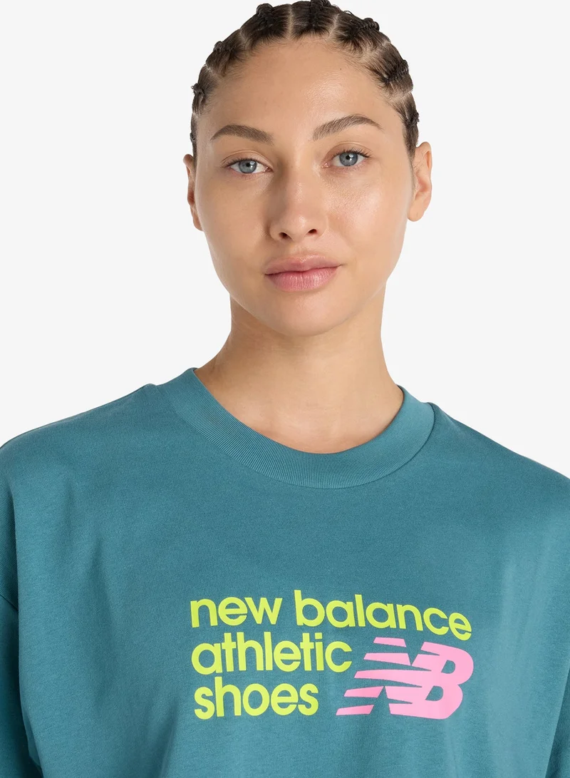 New Balance BIG TEAL (AAZ) Athletics Premium Chest Logo Cropped T-Shirt for Women | Best Price UAE