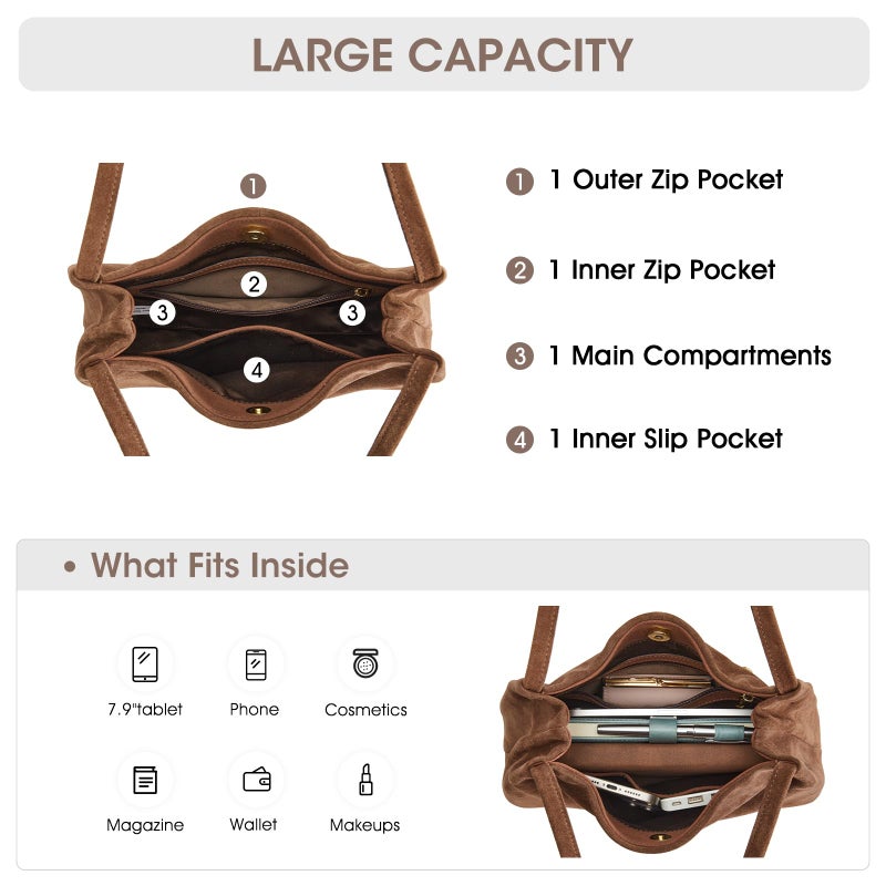 Kattee Leather Purses and Handbags for Women, Soft Genuine Suede Leather Shoulder Hobo Bags with Top Magnetic Snap Closure - Image 5