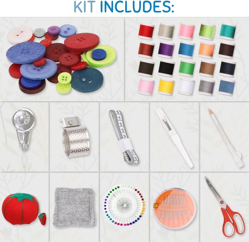 COMFECTO Large Sewing Basket with Complete Kit Accessories, Wooden Beginners Sewing Kits with Removable Tray Tomato Pincushion for Mending, Blue Polka Dots - Image 5