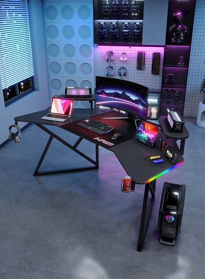 Generic 180cm Wing-Shaped Gaming Computer Desk - Carbon Fiber Desktop with 12 RGB Lighting Levels, Perfect for Home Office, Gaming Room, TikTok, and Live Streaming  - Image 1
