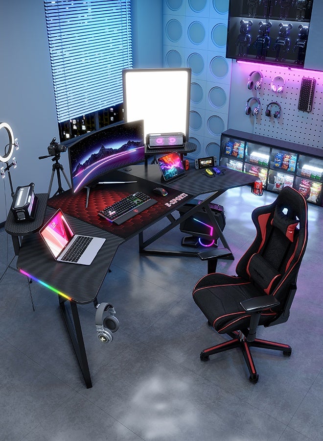 Generic 180cm Wing-Shaped Gaming Computer Desk - Carbon Fiber Desktop with 12 RGB Lighting Levels, Perfect for Home Office, Gaming Room, TikTok, and Live Streaming  - Image 3