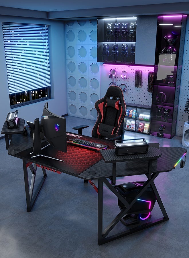 Generic 180cm Wing-Shaped Gaming Computer Desk - Carbon Fiber Desktop with 12 RGB Lighting Levels, Perfect for Home Office, Gaming Room, TikTok, and Live Streaming  - Image 5