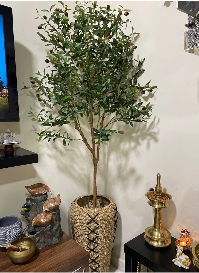 APEX 6ft Artificial Olive Tree with Pot Indoor Outdoor Artificial Plant 180cm Tall Realistic Look Olive Tree Artificial Tree Simulation Olive Tree With Fruit and Adjustable Branches  - Image 3