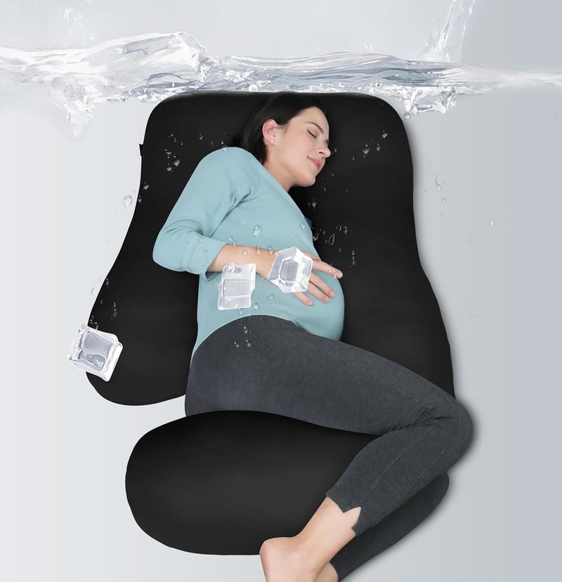 MOON PARK Pregnancy Pillows for Sleeping - U Shaped Full Body Maternity Pillow with Removable Cover - Support for Back, Legs, Belly, Hips - 57 Inch - Black - Cooling Cover - Image 1