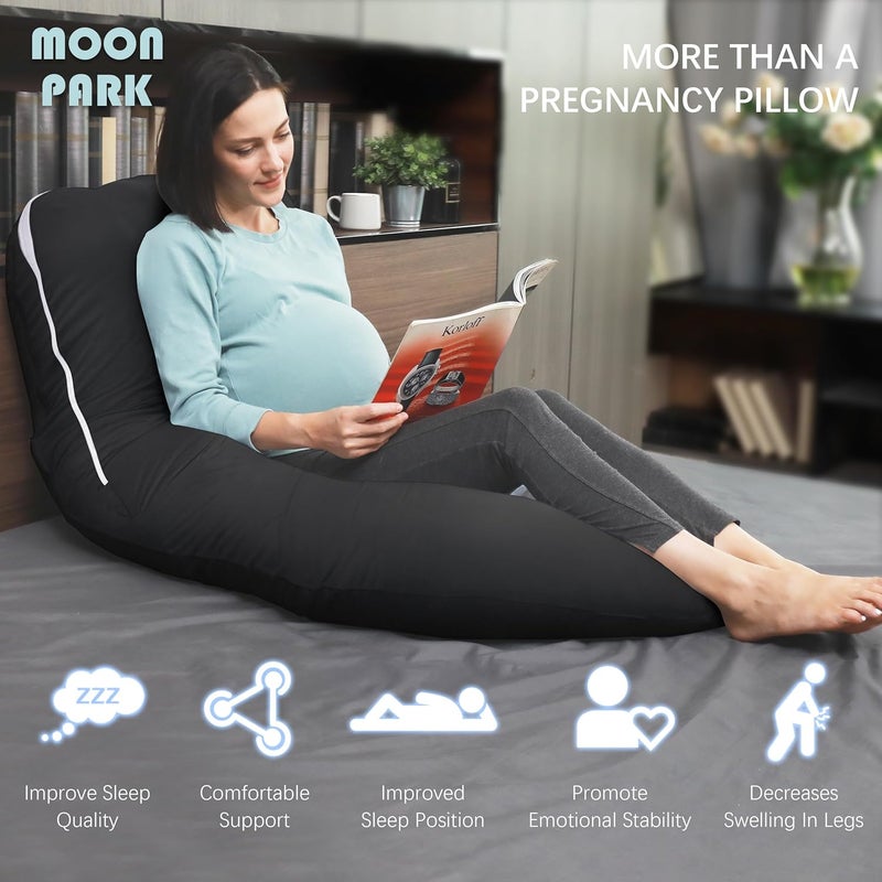 MOON PARK Pregnancy Pillows for Sleeping - U Shaped Full Body Maternity Pillow with Removable Cover - Support for Back, Legs, Belly, Hips - 57 Inch - Black - Cooling Cover - Image 4