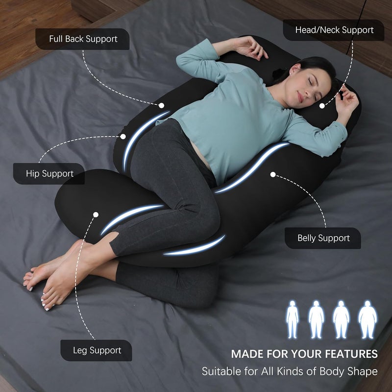 MOON PARK Pregnancy Pillows for Sleeping - U Shaped Full Body Maternity Pillow with Removable Cover - Support for Back, Legs, Belly, Hips - 57 Inch - Black - Cooling Cover - Image 2