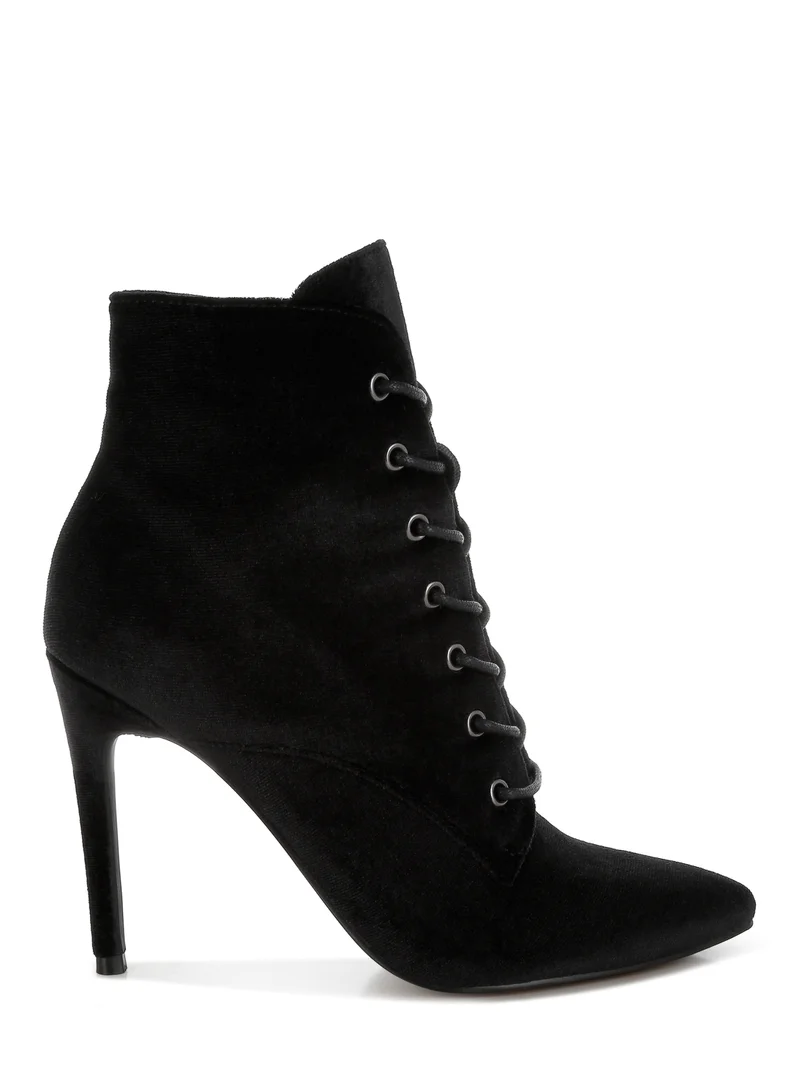 Velvet High Heeled Boots in Black