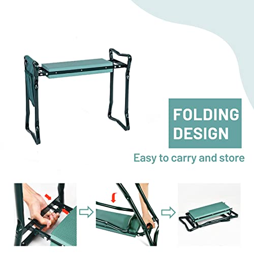 OFFICEJOY 2-in-1 Garden Kneeler & Seat, Folding Seat w/EVA Foam Kneeling Pad & Removable Tools Pouch, Sturdy Steel Frame, No Assembly, Portable Heavy Duty Garden Stool for Women & Men - Image 3