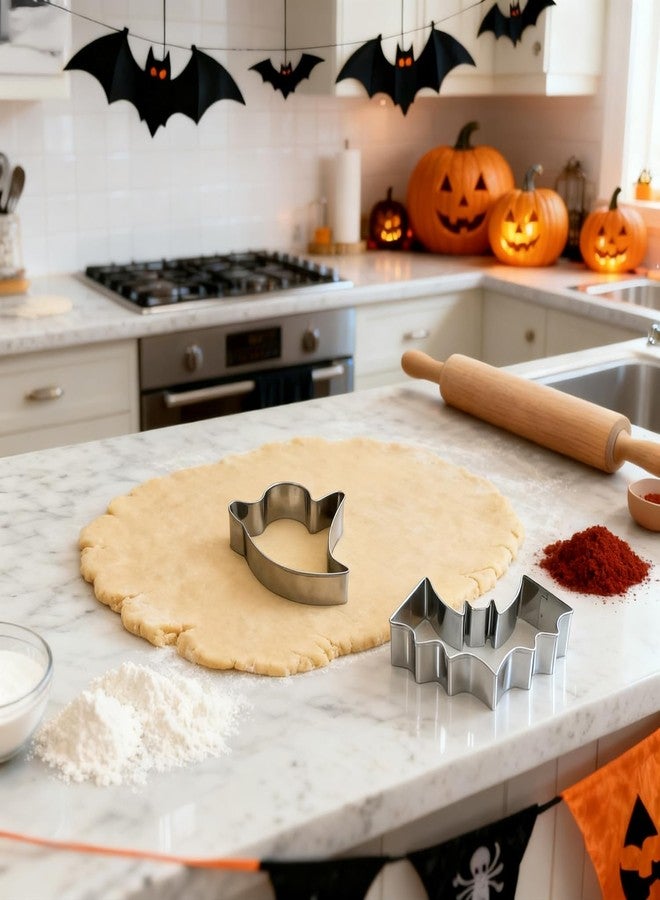 VTUGP Halloween Cookie Cutters Set 7 Pieces - Large Bat, Ghost, Pumpkin, Witch Hat, Cat, Skull, Coffin Shapes, Stainless Steel Biscuit Molds for Holiday Baking Halloween Food Party Decorations - Image 3