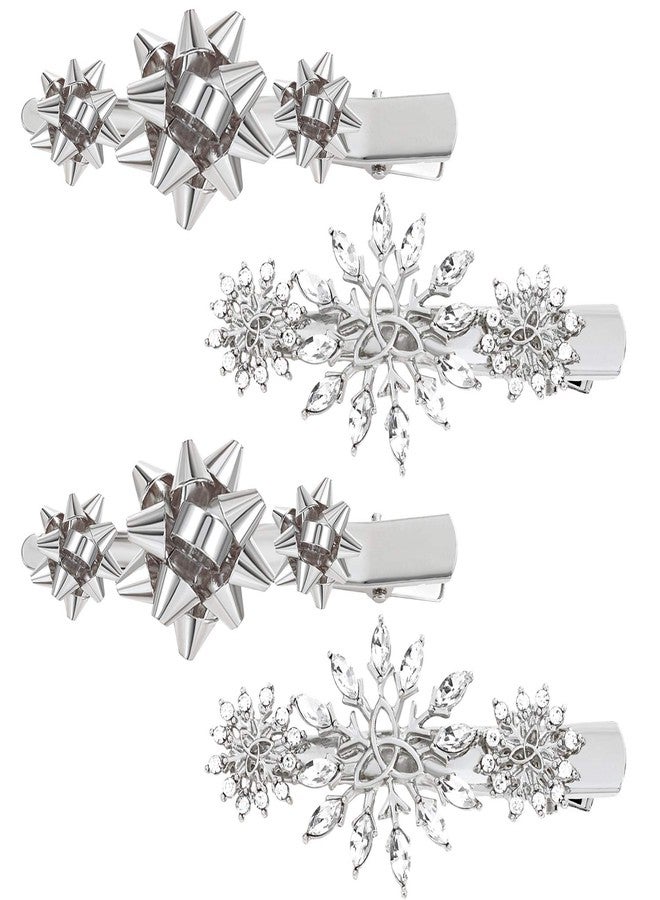 MOLOCH Christmas Hair Clip Hairpin Set Christmas Gift Bow Rhinestone Snowflake Hair Barrette Hair Accessories Xmas Holiday Party Alligator Hair Clips For Woman (silver) - Image 1