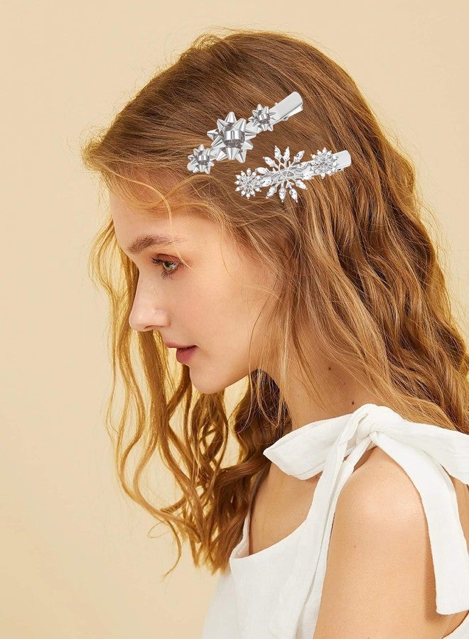 MOLOCH Christmas Hair Clip Hairpin Set Christmas Gift Bow Rhinestone Snowflake Hair Barrette Hair Accessories Xmas Holiday Party Alligator Hair Clips For Woman (silver) - Image 2