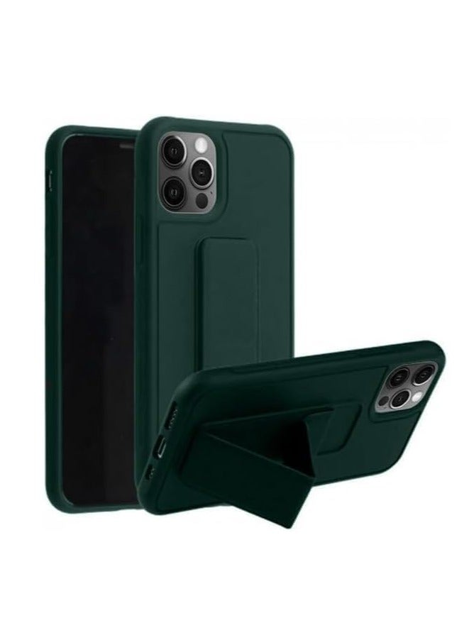 Denx Silicone Case for iPhone 16 Pro, Magnetic Cover Car Mount Kickstand & Holder, Premium Silicone Vertical & Horizontal Hand Strap and Grip with Multi Stand for iPhone 16 Pro (Dark Green) - Image 4
