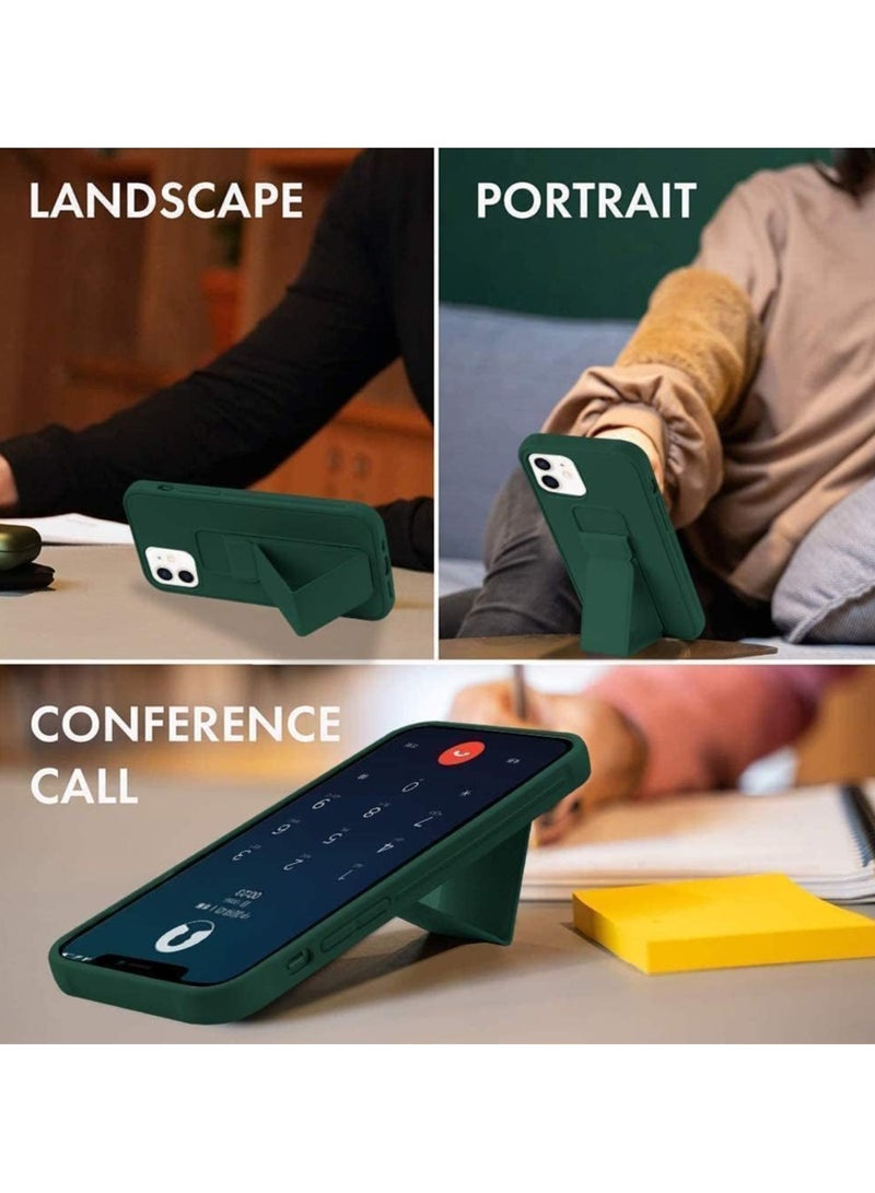 Denx Silicone Case for iPhone 16 Pro, Magnetic Cover Car Mount Kickstand & Holder, Premium Silicone Vertical & Horizontal Hand Strap and Grip with Multi Stand for iPhone 16 Pro (Dark Green) - Image 3