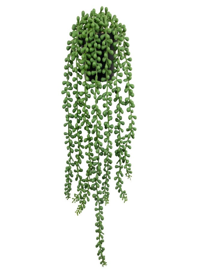 LOYWREE Fake Plants Indoor Artificial String of Pearls Plant in Black Pots, Realistic Green Faux Succulent Hanging Plants for Shelf Decor Desk Home Garden Decorations - Image 1