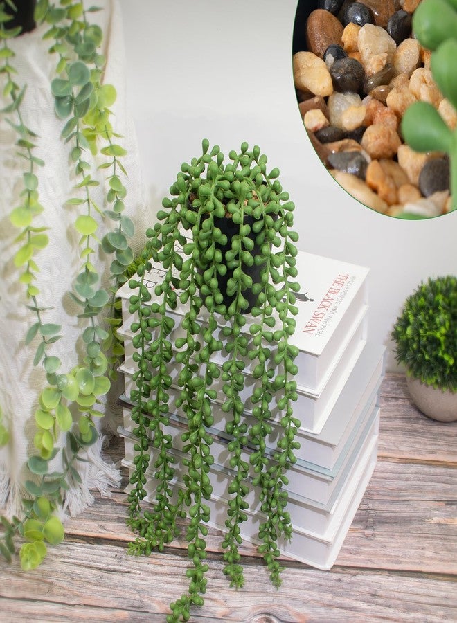 LOYWREE Fake Plants Indoor Artificial String of Pearls Plant in Black Pots, Realistic Green Faux Succulent Hanging Plants for Shelf Decor Desk Home Garden Decorations - Image 3