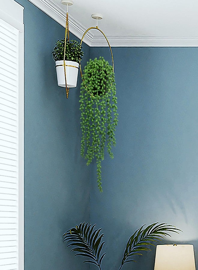 LOYWREE Fake Plants Indoor Artificial String of Pearls Plant in Black Pots, Realistic Green Faux Succulent Hanging Plants for Shelf Decor Desk Home Garden Decorations - Image 4