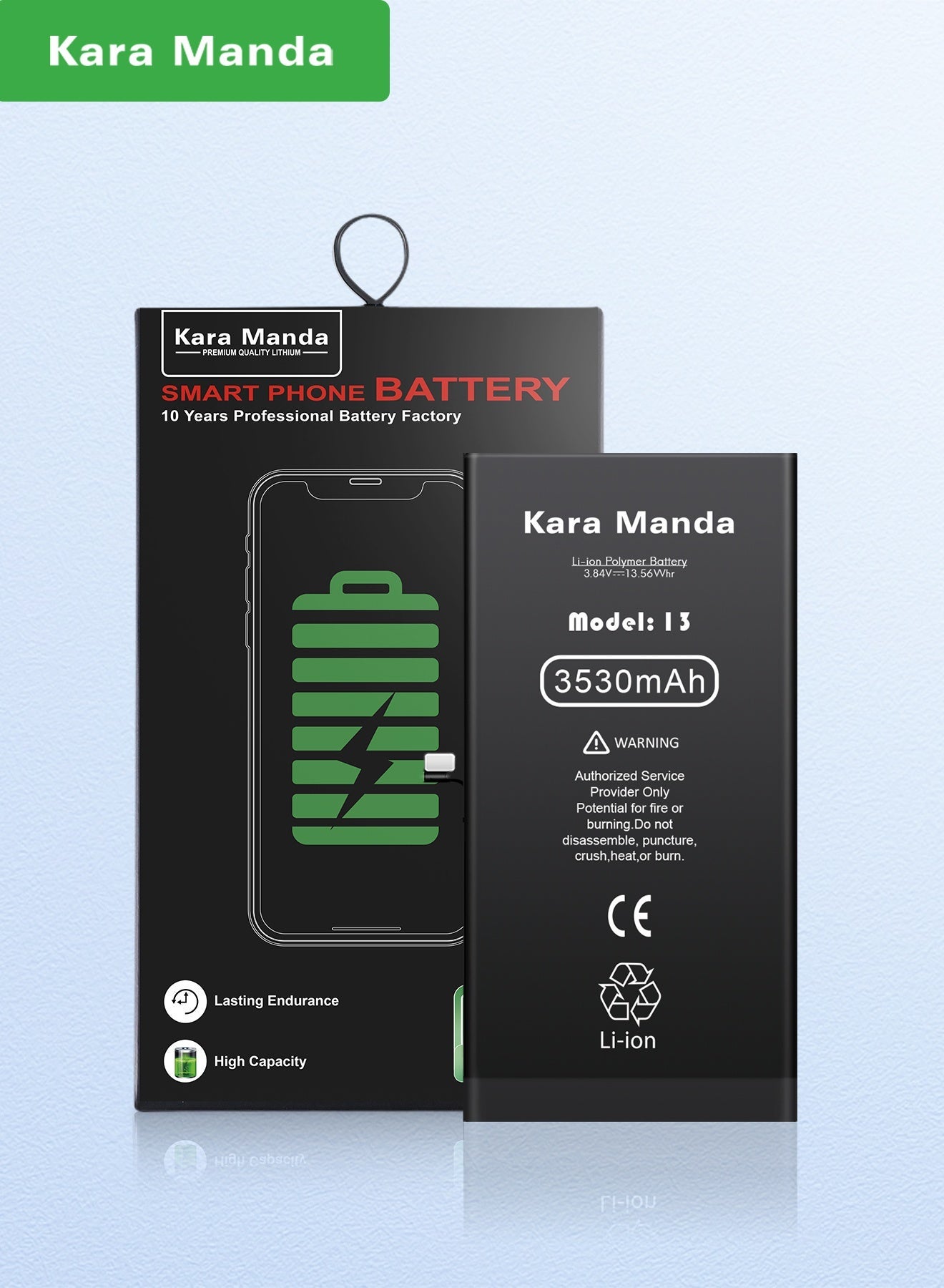 Kara Manda Replacenent battery for iphone 13 3530 mah high -capacity Super Capacity 0-cycle brand new battery with long-lasting performance Free installation kit included